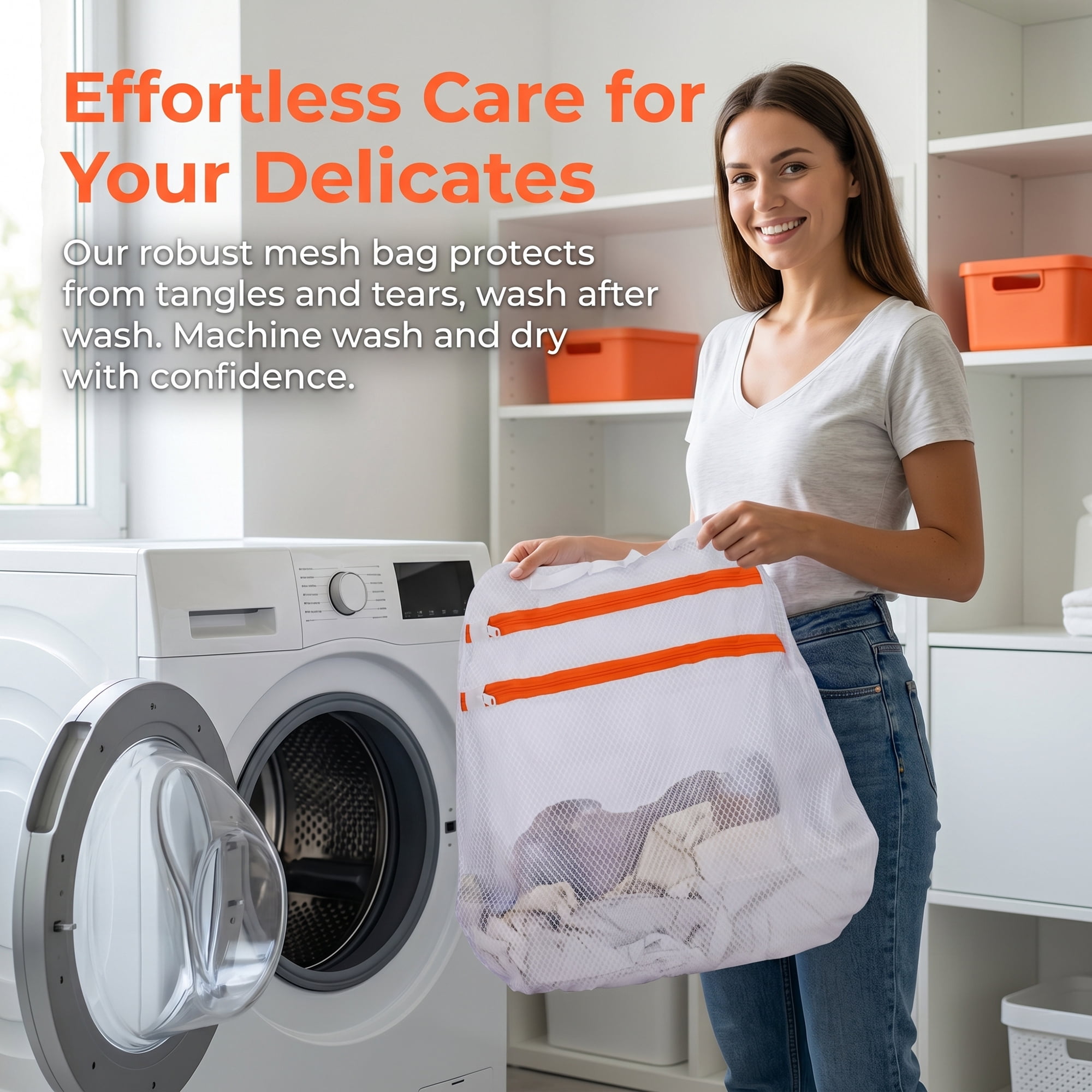 Unique Bargains 2 Pcs Mesh Laundry Bags, Durable Zipper Closure White 15.7"x15.7"