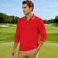 thumbnail image 2 of T-shirts Polo pour Hommes Adultes à Manches Longues, T-Shirts à Boutons, T-Shirts Basiques Rouges pour Hommes, 2 of 6