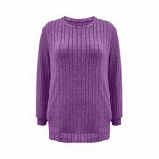 Horkkom Pullover Sweaters for Women Solid Color Long Sleeve Crewneck Sweaters Casual Loose Cozy Sweaters with Pockets L