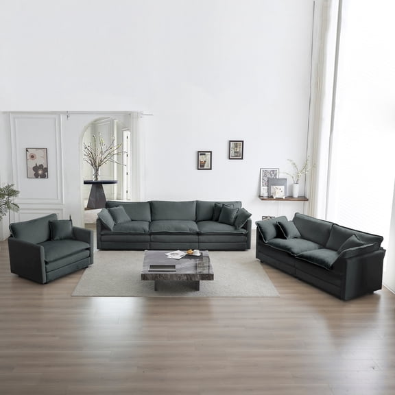 Gray Chenille Sectional Sofa Set with Extra Deep Seat, 3 Piece Modular Sofa for Living Room Including Loveseat and Single Sofa
