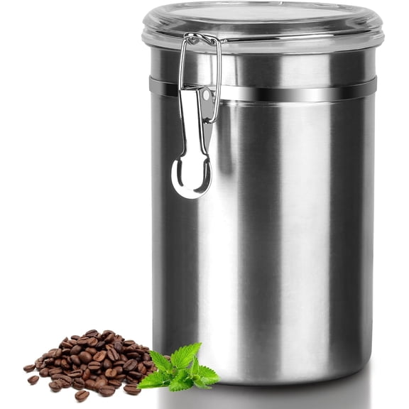 Airtight Coffee Canister with Lid, 1.8L/62 floz Large Stainless Steel Coffee Container for Ground Coffee, Tea, Flour, Sugar