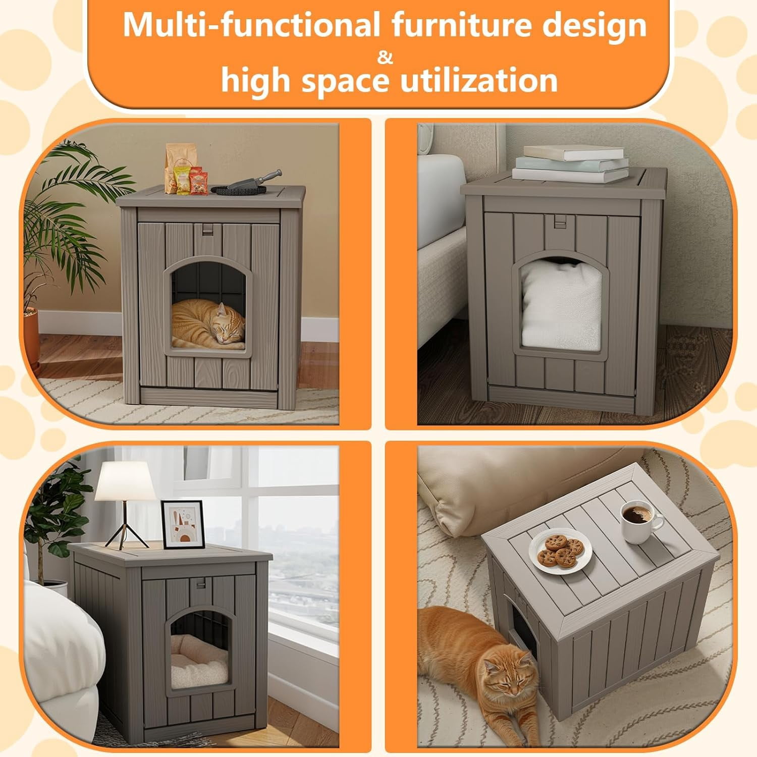 Joxxoaa Outdoor resin weatherproof cat house, ventilated and insulated for Cats, Kittens,Puppies, washable,easy to assemble,scratch- and bite-resistant,non-stick to hair (gray)，Father's Day Gift