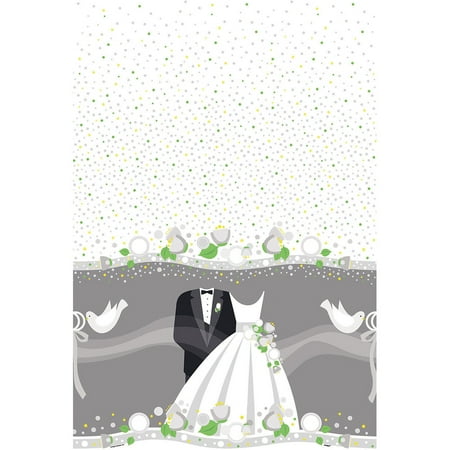 Plastic Silver Wedding Table Cover, 84" x 54