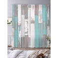 thumbnail image 3 of Sheer Curtains 96 Inches Long 2 Panels, Retro Green White Wood Board Rod Pocket Curtain Voile Draperies, Abstract Geometric Stripes Light Filtering Window Treatment for Living Room Kitchen Bedroom, 3 of 8