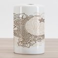 thumbnail image 2 of Half Moon Ceramic Toothbrush Holder, Mystic Intricate Oriental Paisley Floral Crescent Star Arrangement, Decorative Versatile Countertop for Bathroom, 4.5" X 2.7", Pale Peach and Chocolate, 2 of 4