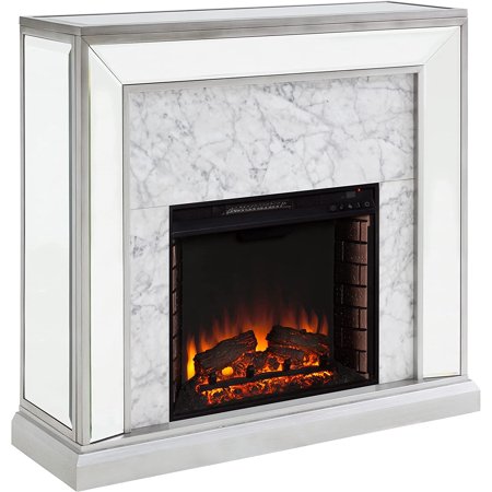 SEI Furniture Trandling Mirrored & Faux Electric Fireplace, Antique Silver/White Marble (AMZ9537201EF)