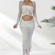 thumbnail image 5 of Camiseta Tops cortos de ganchillo con lentejuelas y falda midi, conjunto de falda ajustada a media pierna para mujer Ygjytge Blanco T S para Mujer, 5 of 9