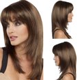 thumbnail image 1 of Nvzi Peluca de cabello humano marrón de 19,68 pulgadas para mujer, peluca natural rizada larga, pelucas sin pegamento, cabello humano, 1 of 4
