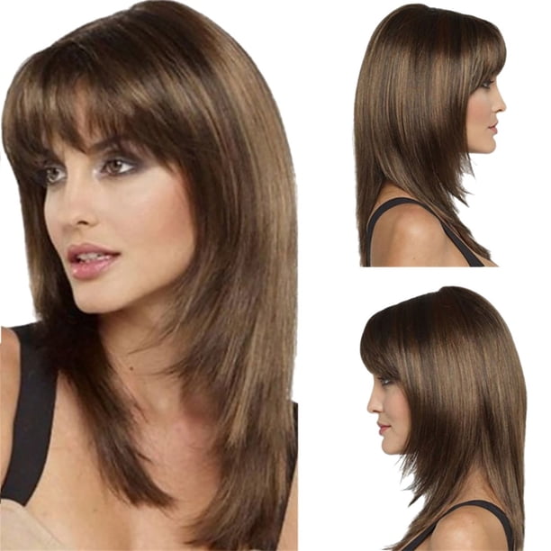 Nvzi Peluca de cabello humano marrón de 19,68 pulgadas para mujer, peluca natural rizada larga, pelucas sin pegamento, cabello humano