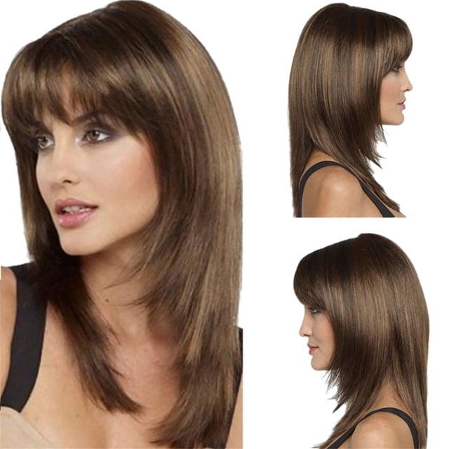 Nvzi Peluca de cabello humano marrón de 19,68 pulgadas para mujer, peluca natural rizada larga, pelucas sin pegamento, cabello humano