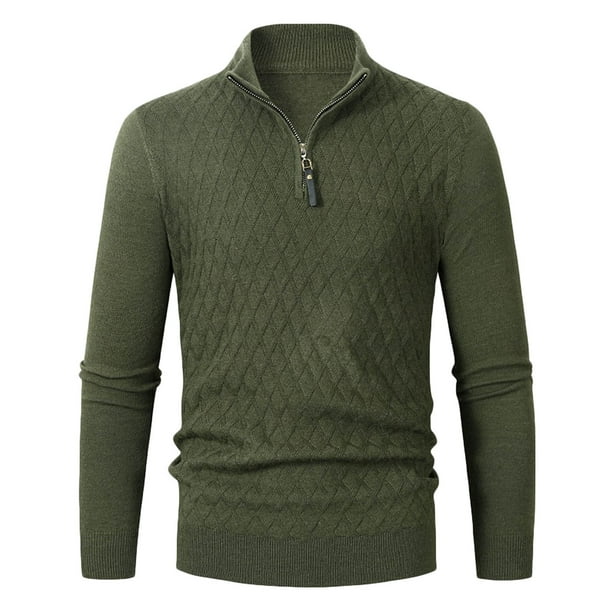 Suéter informal de manga larga con cuello alto y cremallera para hombre Pompotops oipoqjl39510