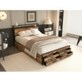 thumbnail image 2 of Queen Size Bed Frame with LED Light Headboard,8 Storage Drawers & Outlets, Stable Metal Platform Bed Frame, No Box Spring Needed,Noise-Free Queen Bed Frame,Brown, 2 of 8