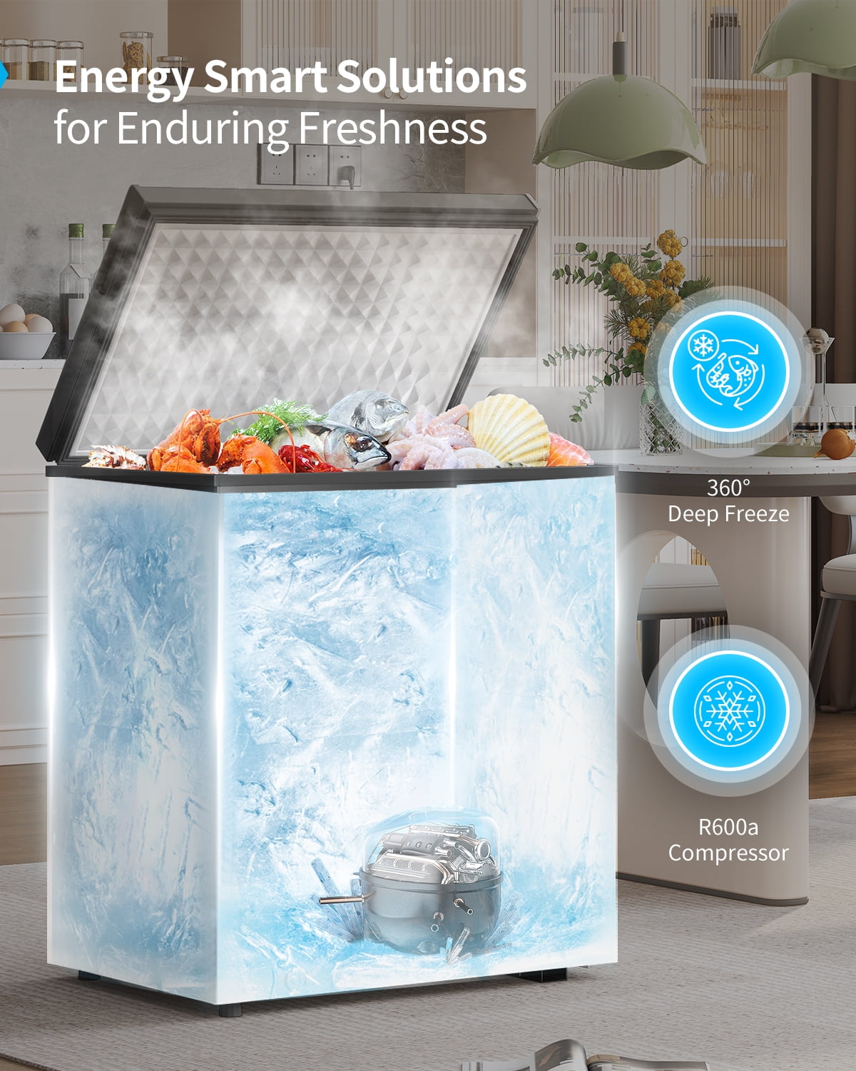 DISHUP 3.5 Cu.Ft Chest Freezer, Small Deep Freezer with Removable Basket, Adjustable Temperature, for Home/Office/Garage/Bar