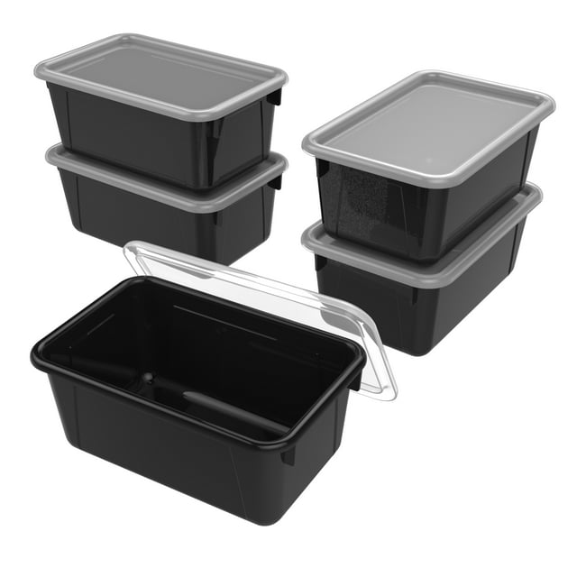 Storex Petite Boîte de Rangement avec Couvercle, Noir, Lot de 5
