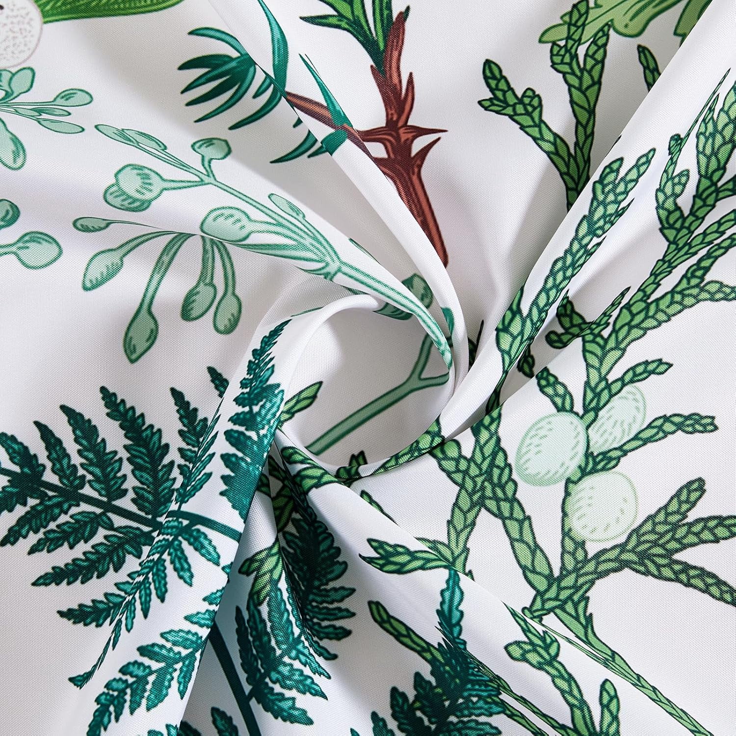 Cute Green Botanical Fabric Shower Curtain Boho Floral Plant Aesthetic Bathroom Decor, Wildflowers Greenery Herb Leaves Summer Spring Shower Curtain Set with Hooks Heavy Duty