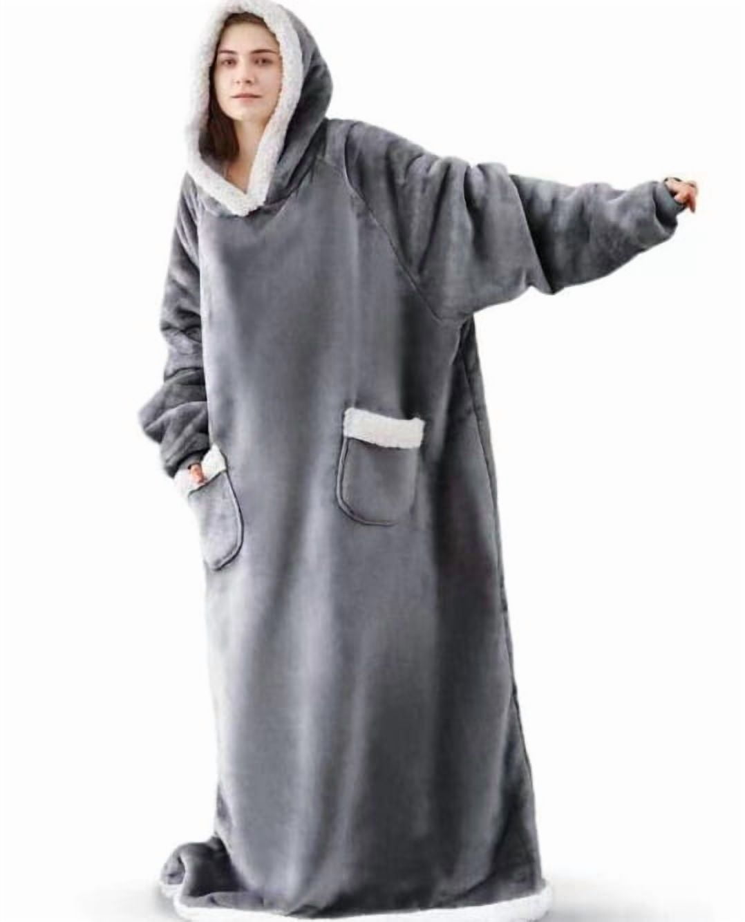 Oversized Wearable Blanket Hoodie, Warm Cozy Fall Winter Loungewear Robe with Hood for Adult, Outdoor Home Use