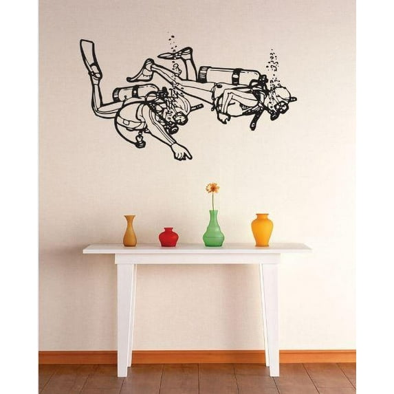 Vinyl Wall Decal Sticker : Scuba Divers Image Bedroom Bathroom Living Room Picture Art Peel & Stick Mural Size: 20 Inches X 30 Inches -