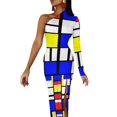 thumbnail image 1 of Vibrant Color Block Maxi Dress One Shoulder Abstract Geometric Aesthetic Bodycon Dresses Summer Dress Woman Pattern Vestido, 1 of 5