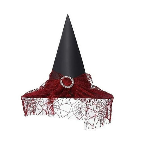 Witch Hat - Black/Red - Spider Web Lace - Costume Accessory - Teen Adult