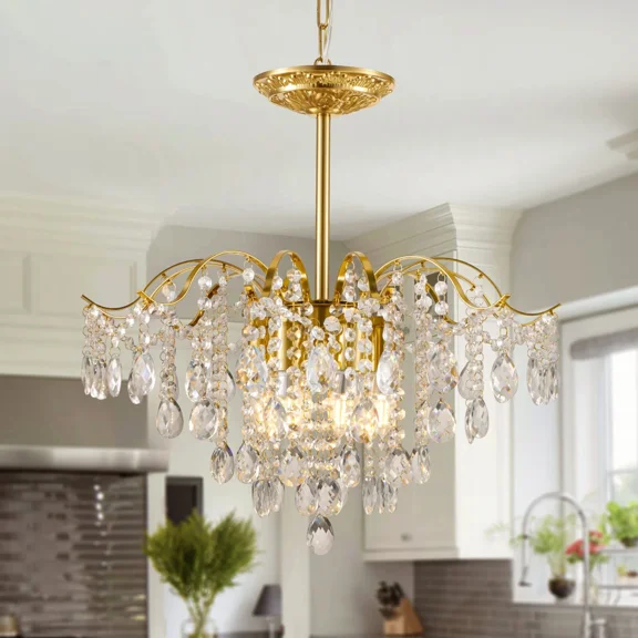 AFANQI 19.6” American Classic Crystal Chandelier 6-Light Gold Decorative Lamp E14 Heads
