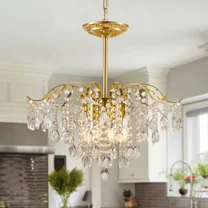 AFANQI 19.6” American Classic Crystal Chandelier 6-Light Gold Decorative Lamp E14 Heads