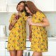 thumbnail image 4 of Fotbe Honeycombs Bata de Dormir para Mujer con Estampado, Camisón de Algodón de Manga Corta, Ropa de Dormir Casual, 4 of 6