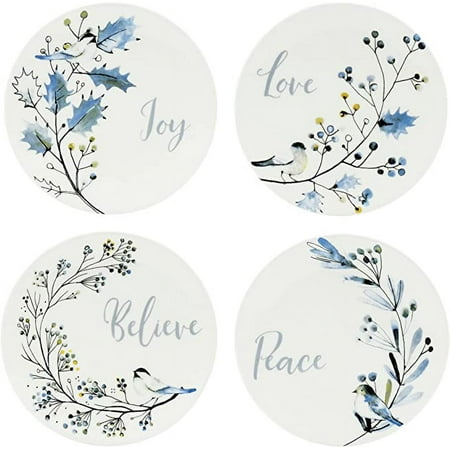 Fitz and Floyd Noel Noir Set of 4 Holiday Appetizer Plates, 5.37-Inch, Multicolored