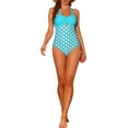 thumbnail image 2 of Women's Halterneck Polka Dot Monokini 1 Piece Tummy Control Cut Out String Swimsuit Bathing Suits X-Small Cyan, 2 of 5
