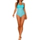 thumbnail image 2 of Monokini de lunares con cuello halter para mujer, traje de baño de una pieza con control de abdomen y corte, color cian, talla X-Small, 2 of 5