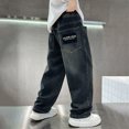 thumbnail image 5 of NOLDARES Boys Jeans Teens Preppy Oversized Baggy Pants High Waisted Wide Leg Baggy Jeans Kids Fashion Straight Leg Loose Denim Pants,Blue,10-12 Y, 5 of 7