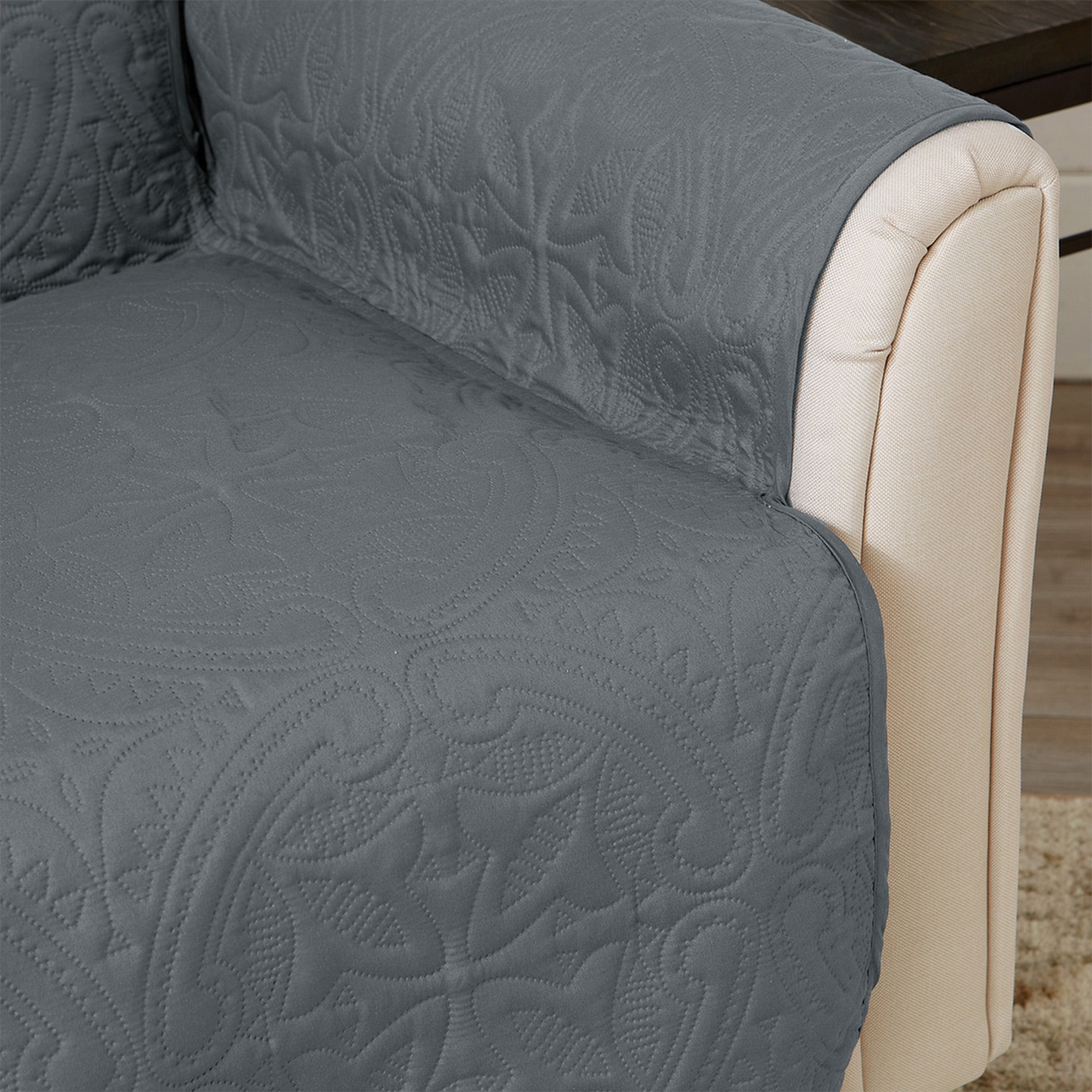 Reversible Quilted Furniture Protector, Machine Washable Slipcover, Sofa, Mirage Gray / Flax