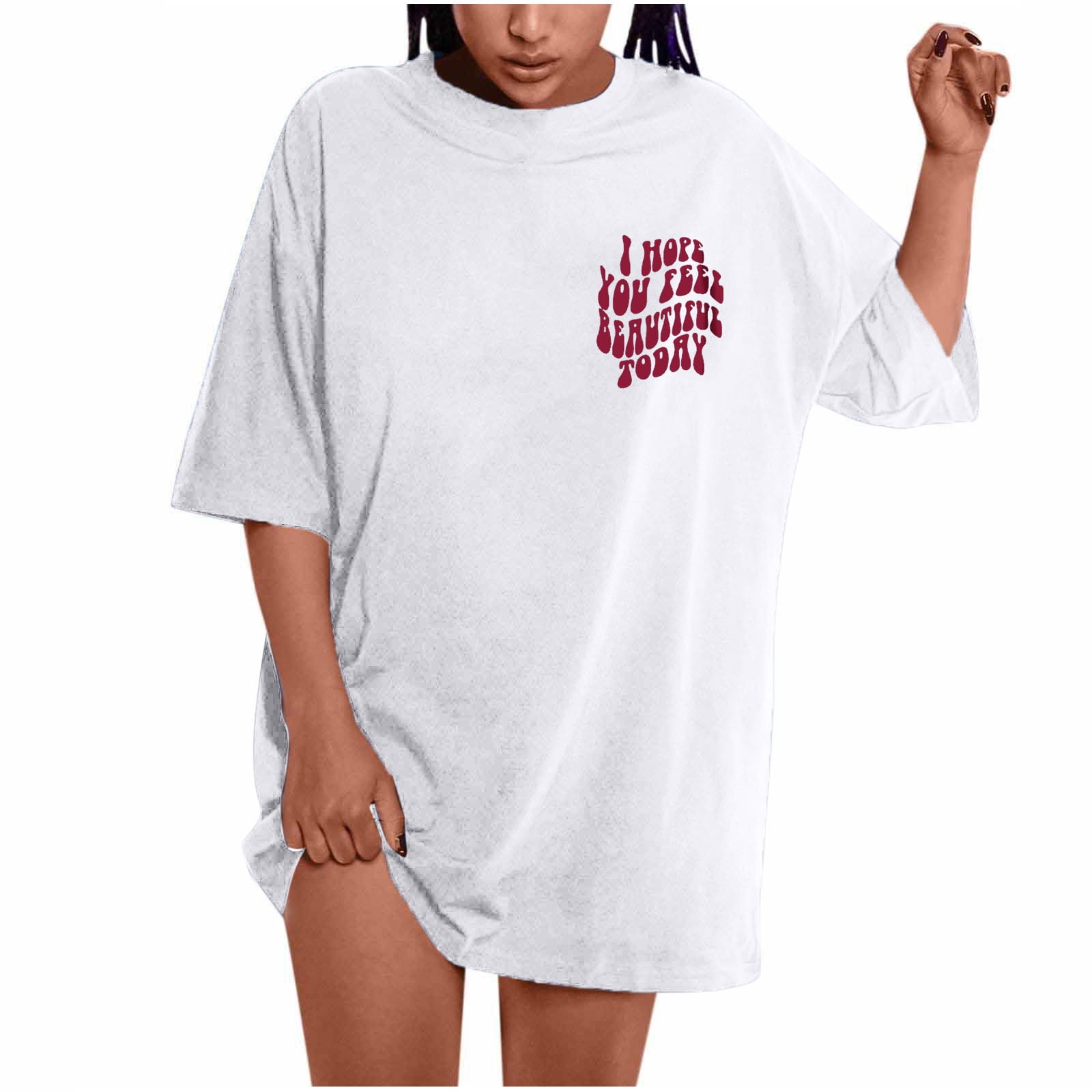 ATIXEL Oversized T Shirts For Women Plus Size Slogan Graphic Drop Shoulder  Short Sleeve Tops Summer Loose Tees