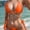 YT66OR-Orange, variant on Top-kevin Women's Trendy 2 Piece Triangle Bikini Set Rhinestone Halter Bathing Suit Swimsuit