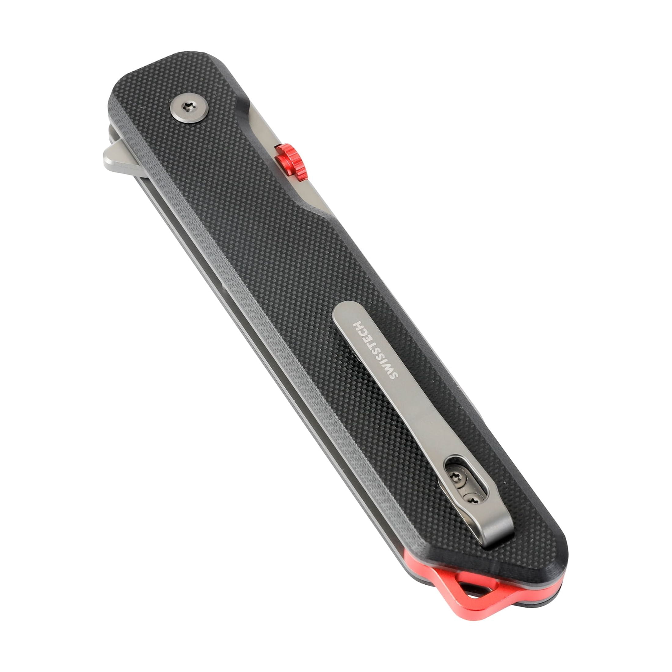Swiss Tech WÜRDIG L Black G-10 Folding Knife, 14C28N Steel, Gray Ti Finish, EDC