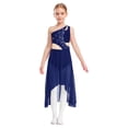 thumbnail image 1 of Moggemol Robe de Danse Ballet Lyrique pour Filles une Épaule Sans Manches Découpe Haute Basse Robe en Maille Fluide Bleu Marine 6, 1 of 7