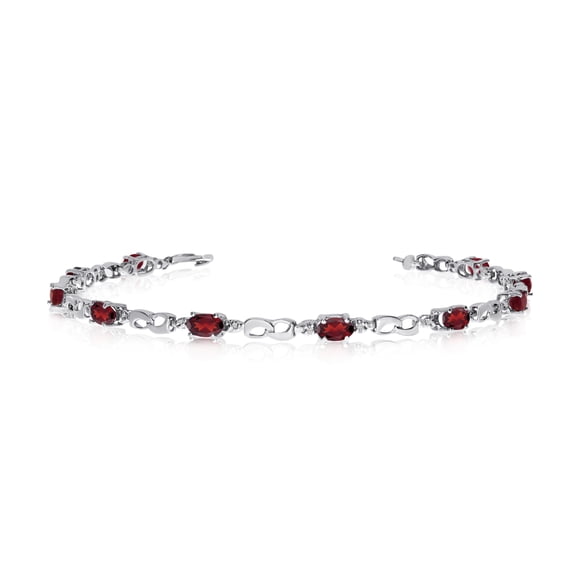 14K White Gold Oval Garnet and Diamond Link Bracelet