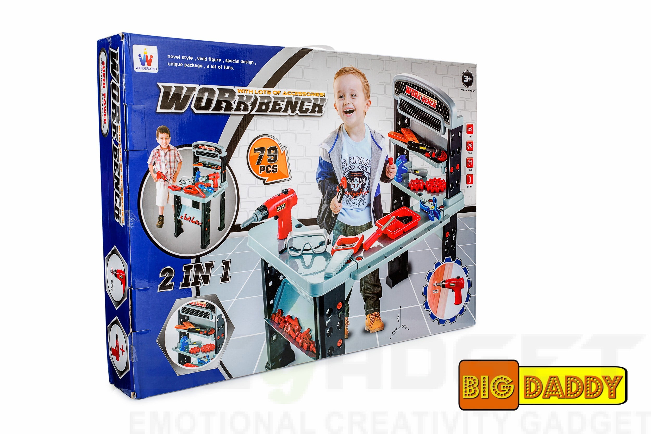 Big Daddy 2 In 1 Work Bench (Extra Large) And Junior Power Tool Station  With Lots Of Accessories - Be Like Dad - Pretend To Be A Builder