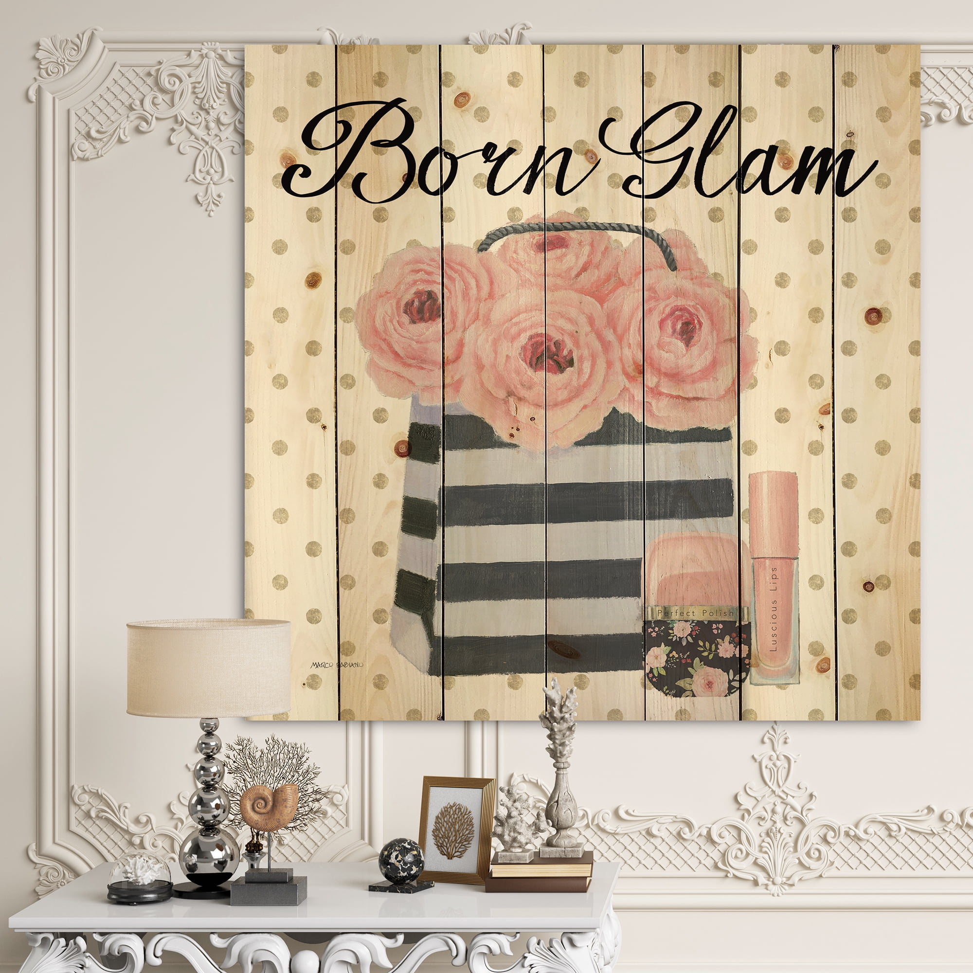 Designart 'Simply Splendid Fashion II' Posh & Luxe Print on Natural Pine Wood