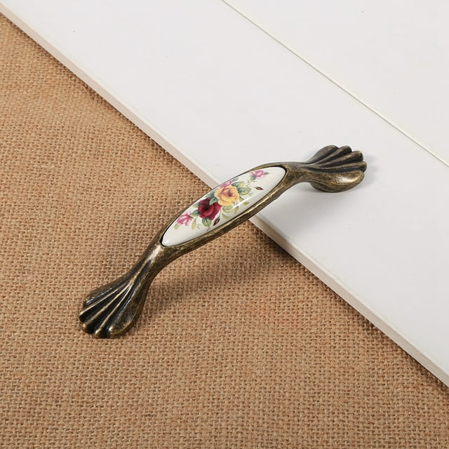 Vintage Ceramic Bronze DIY Door Handles Rose Flower Pattern 8 Sizes Screws Included Kitchen Cupboard Door Drawer Wardrobe Cabinet Closet