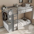 thumbnail image 5 of Newest Twin over Twin Bunk Bed with 4 Drawers & Wardrobe, Modern Wood Frame with Light Strip and Pegboards, Gray, 5 of 13