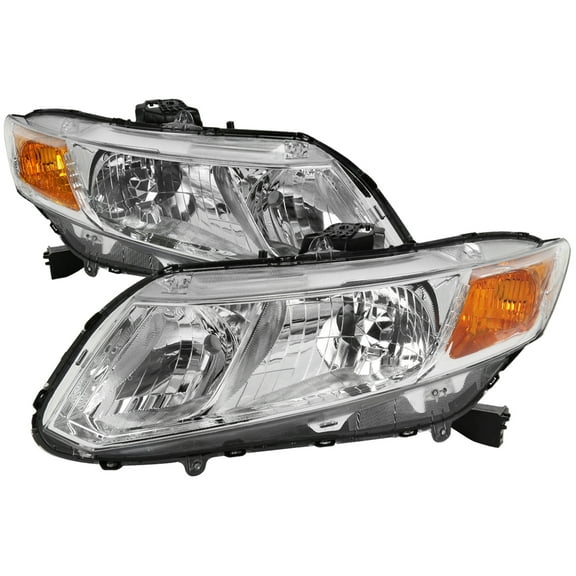 Crystal Clear Headlights (Chrome Housing/Clear Lens) Made for and Compatible with 2012-2013 Honda Civic Coupe/ 2012-2015 Civic Sedan