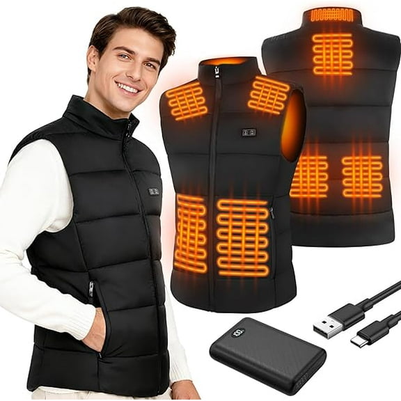 Heated Gilet for Men, Deepoter Heated Vest with 10000 mAh Power Bank, Heated Jacket with Multiple Heating Zones & 3 Temperature Settings, Heated Body Warmer for Motorcycle Fishing Skiing Camping
