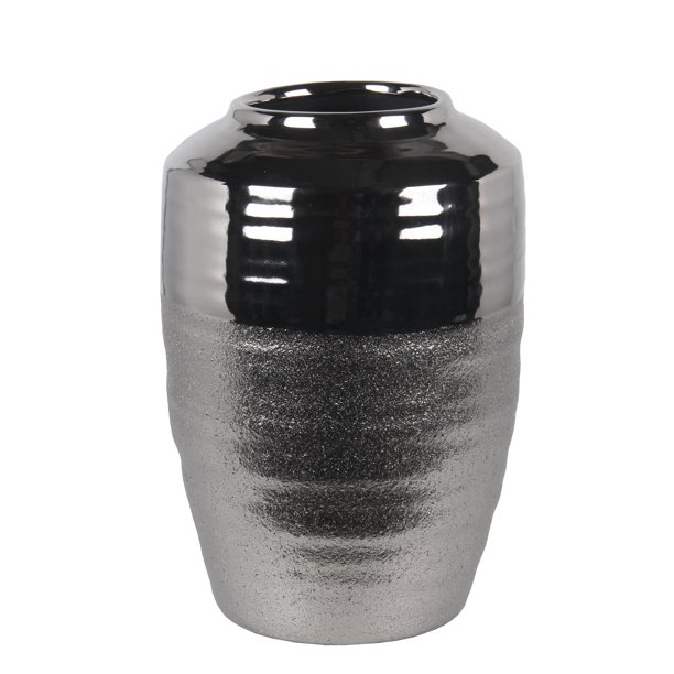 Large Silver And Chrome Ceramic Vase