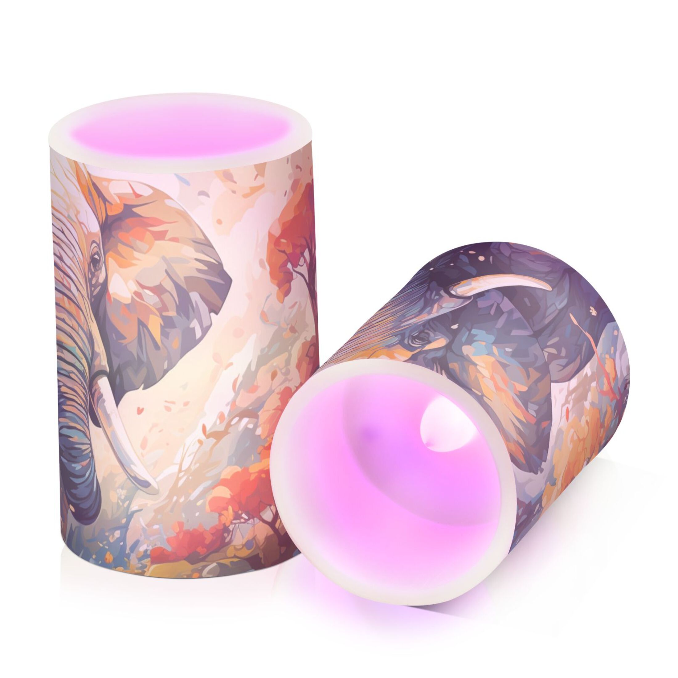 Elephant Trees Clouds Flameless Candles&nbsp;LED Lights Battery Operated Candles with Remote and Timers Flicker Lights Votive Set of 2
