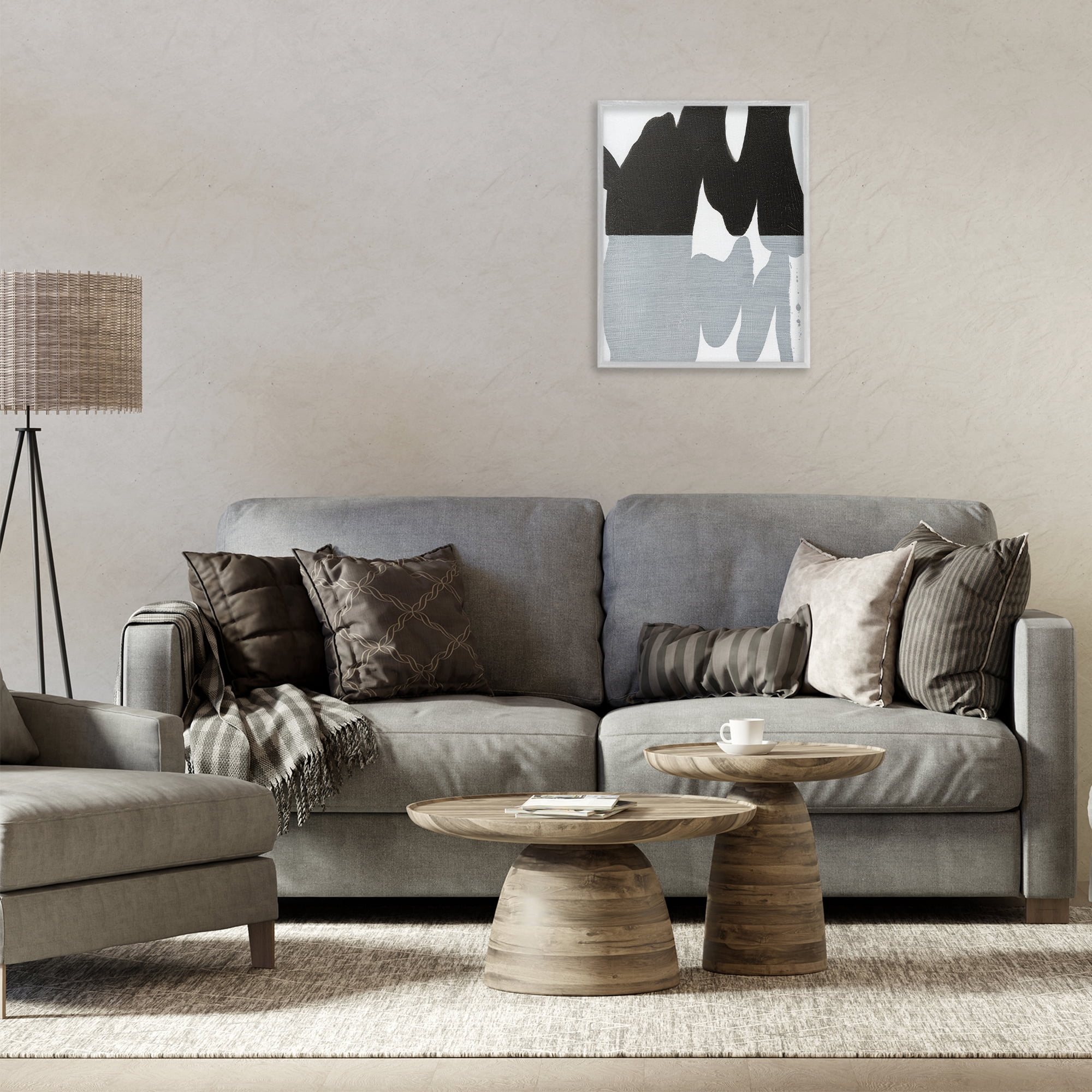 Stupell Industries Black Organic Form Abstract Painting Gray Framed Art Print Wall Art, 16 x 20