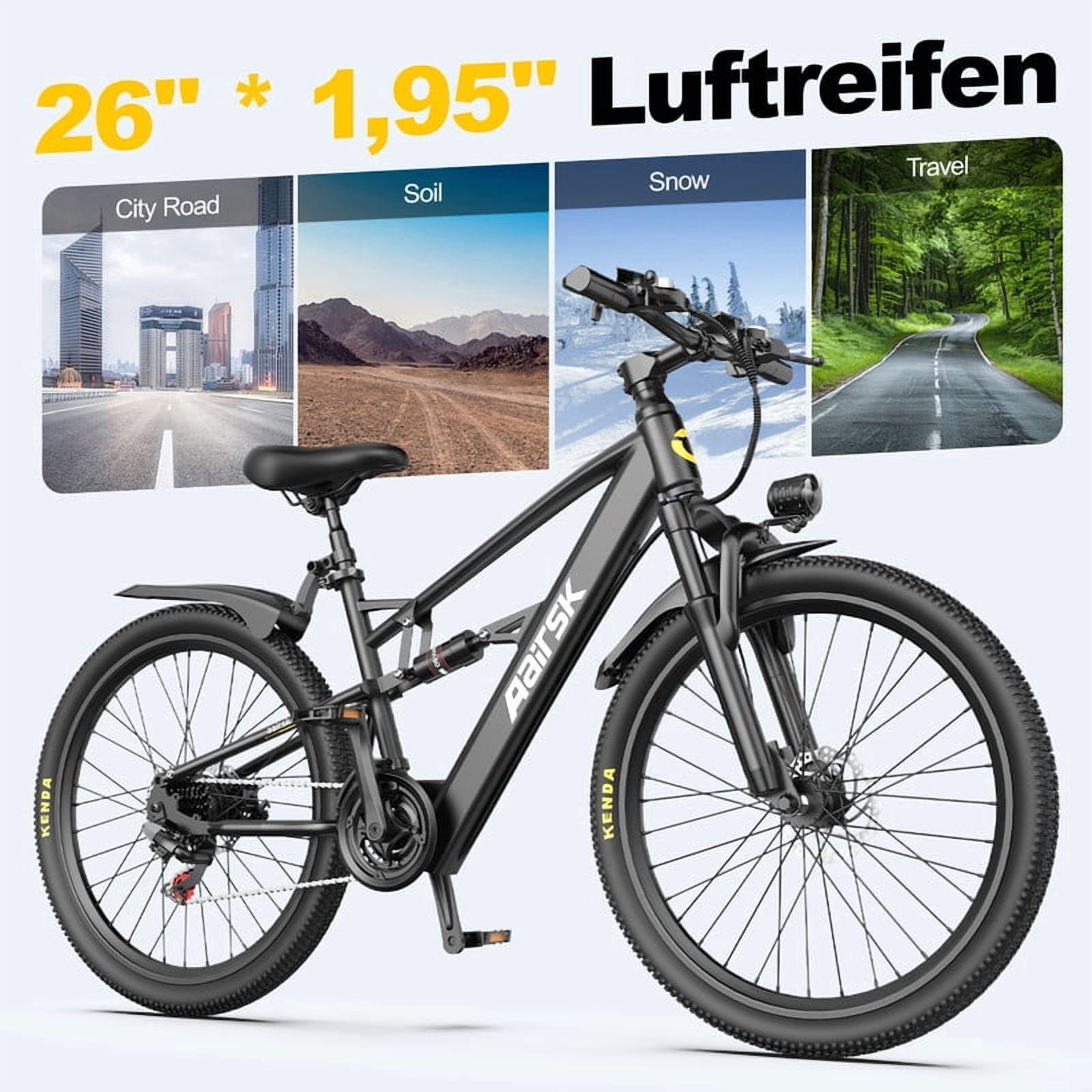 Unibike Electric Mountain Bike, 26'' Ebikes for Adults, 400W Brushless Motor, 36V 13AH Lithium Battery, Mechanical Disc Brakes, Gray
