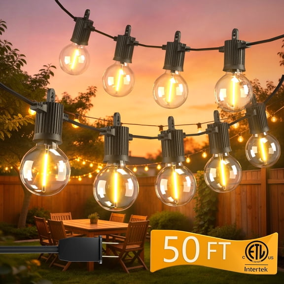 BeatiNeon 50ft G40 Outdoor String Lights, 25 Bulb Patio Lights with Shatterproof Plastic & Waterproof, Connectable Up to 34 Sets, 2700K Warm White for Porch, Yard, ETL Listed