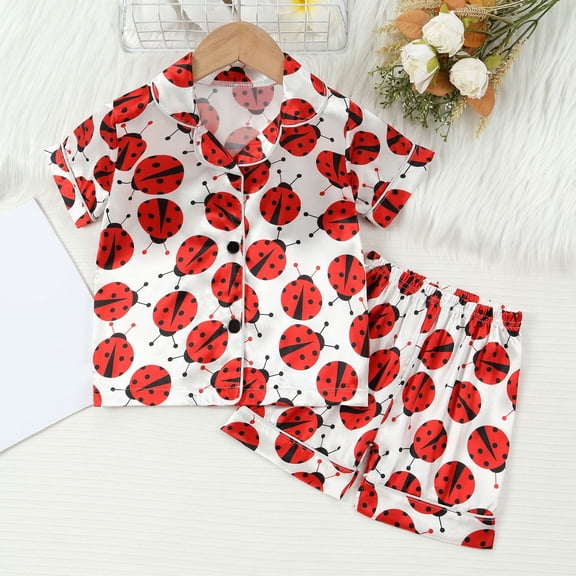 BOOMNY Baby Girls 2 Peice Pajamas Sets Graphic Short Sleeve Buttons Sleepwear Tops Shorts Pjs Set for Kids Cozy Loungewear Homewear