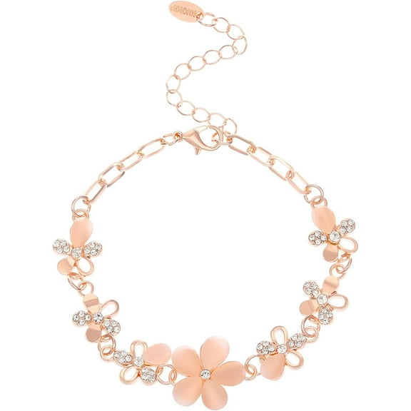 1Pc Alloy Rhinestone Flower Link Bracelets Rose Gold Chain Bracelets Flower Charm Bracelets for Women Elegant Gifts DIY Personalized Jewelry 8-7/8 inch(22.5cm) Rose Gold