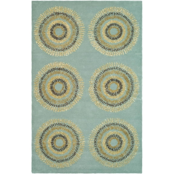 SAFAVIEH Soho Leanne Geometric Wool Area Rug, Light Blue/Multi, 7'6" x 9'6"